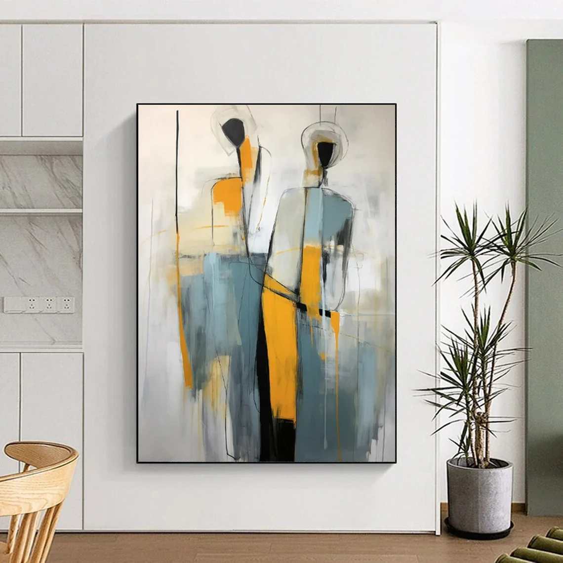 Blue Figure Expressionist luxury canvas for primary bedroom